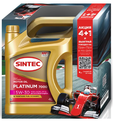 АКЦИЯ 4+1 Масло мотор. SINTEC PLATINUM 7000 SAE 5W30 ACEA A5/B5 4л+1л (1*3шт) АКЦИЯ 4+1 Масло мотор. SINTEC PLATINUM 7000 SAE 5W30 ACEA A5/B5 4л+1л (1*3шт)