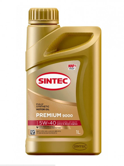 Масло мотор. SINTEC PREMIUM 9000 SAE 5W40 ACEA A3/B4 API SN/CF 1л (1*12шт) Масло мотор. SINTEC PREMIUM 9000 SAE 5W40 ACEA A3/B4 API SN/CF 1л (1*12шт)
