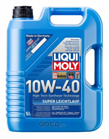 Масло мотор. 10W40 Liqui Moly Super Leichtlauf SN A3/B4 пластик (5 л.) 1*4 шт. (1929) Масло мотор. 10W40 Liqui Moly Super Leichtlauf SN A3/B4 пластик (5 л.) 1*4 шт. (1929)
